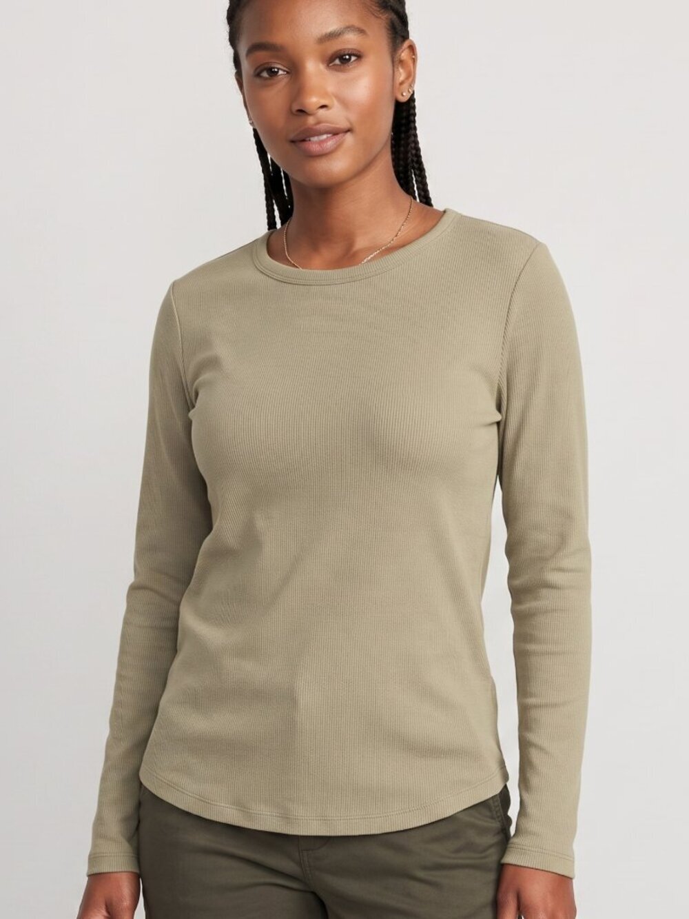 NWT | Sage Green Ribbed Crew Neck Long Sleeve Tee | XL